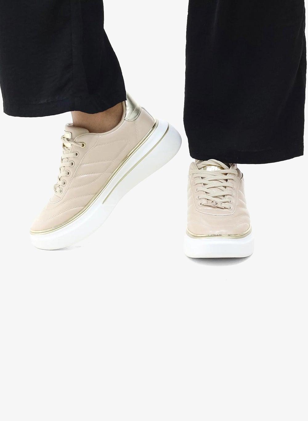 Ambey Lace-Up Stripe Gold Eyelet Platform Sneaker - Image 1