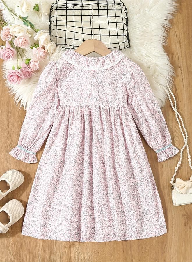 Girls Light Pink Floral Cotton Smocked Midi Dress - Image 1