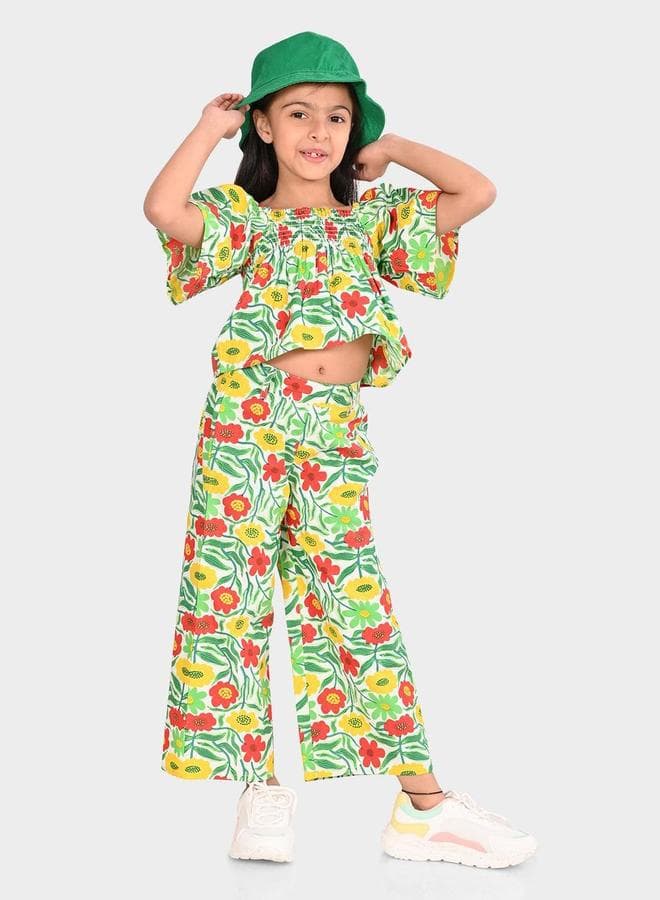 Bonkids Girls Multicolour Cotton Printed PlayFit Set - Image 1
