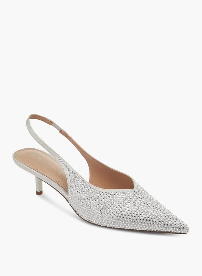 Ivory Embellished Slingback Kitten Heels Onexj09755 - Image 1