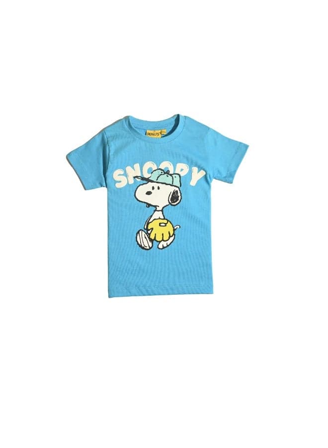 Peanuts Boys Blue Cotton Graphic T-Shirt - Image 1