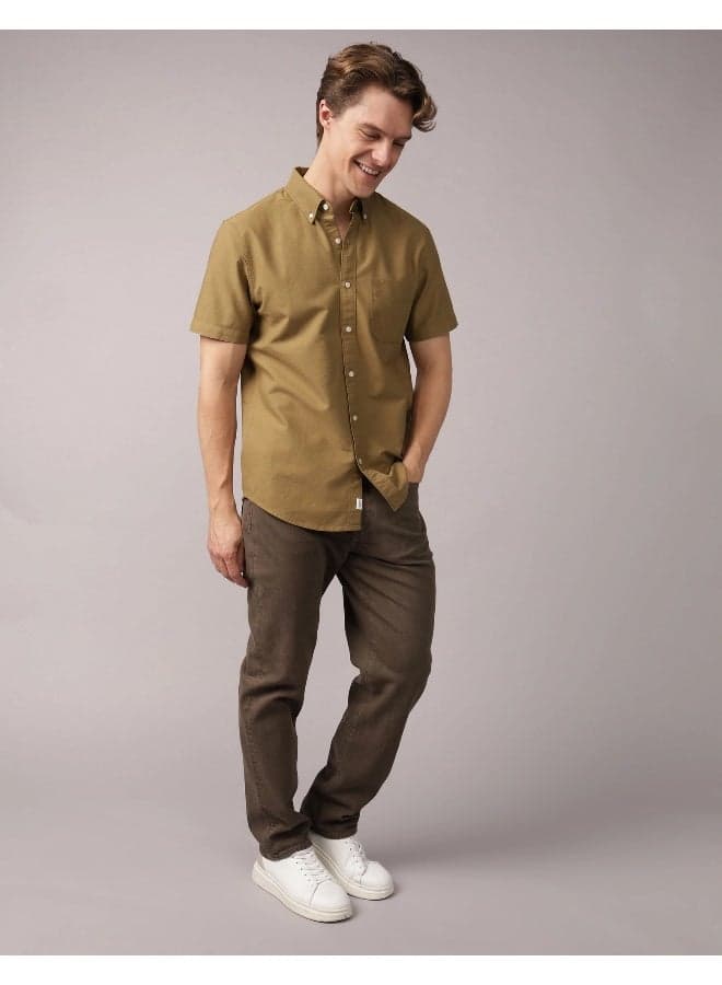 AE Slim Fit Olive Button-Up Shirt - Image 1