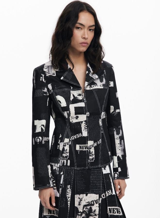 Newspaper Print Zipper Blazer 25Wwew202006 - Image 1