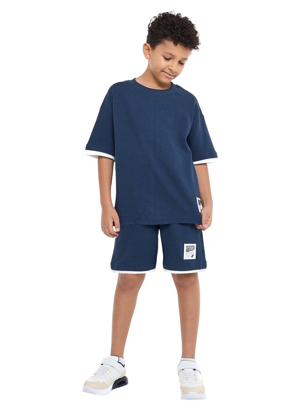 Victor and Jane Boys’ Oversized Navy Jacquard Set - Image 1