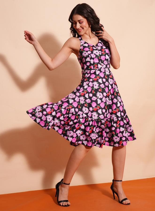 Globus Floral Halter Neck A-Line Midi Dress - Image 1