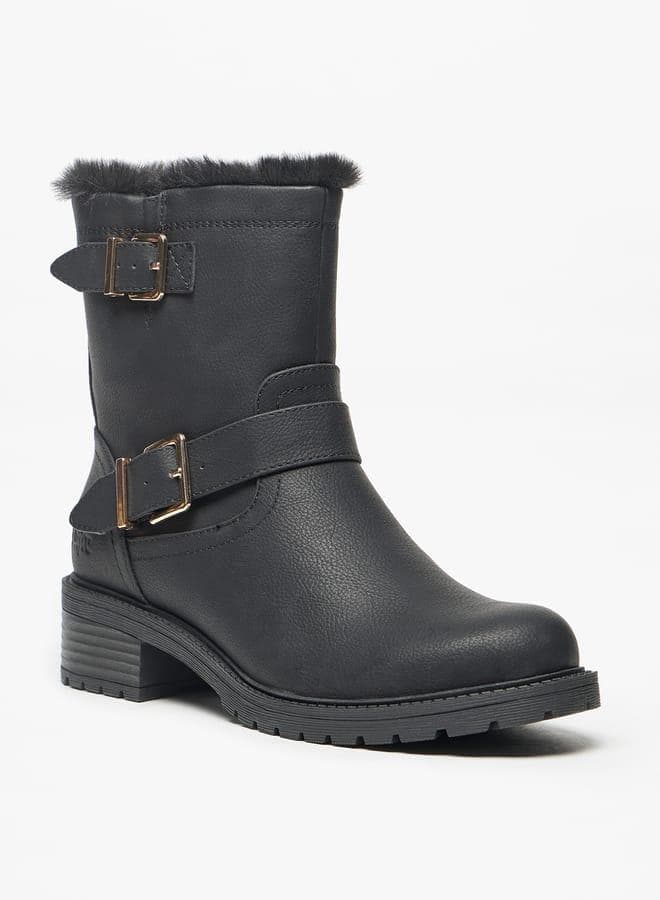 Women’s Black High Shaft Boots 119655 Faux Fur Trim - Image 1
