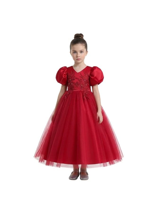 Ruby Red Embroidered Tulle Fit & Flare Dress - Image 1