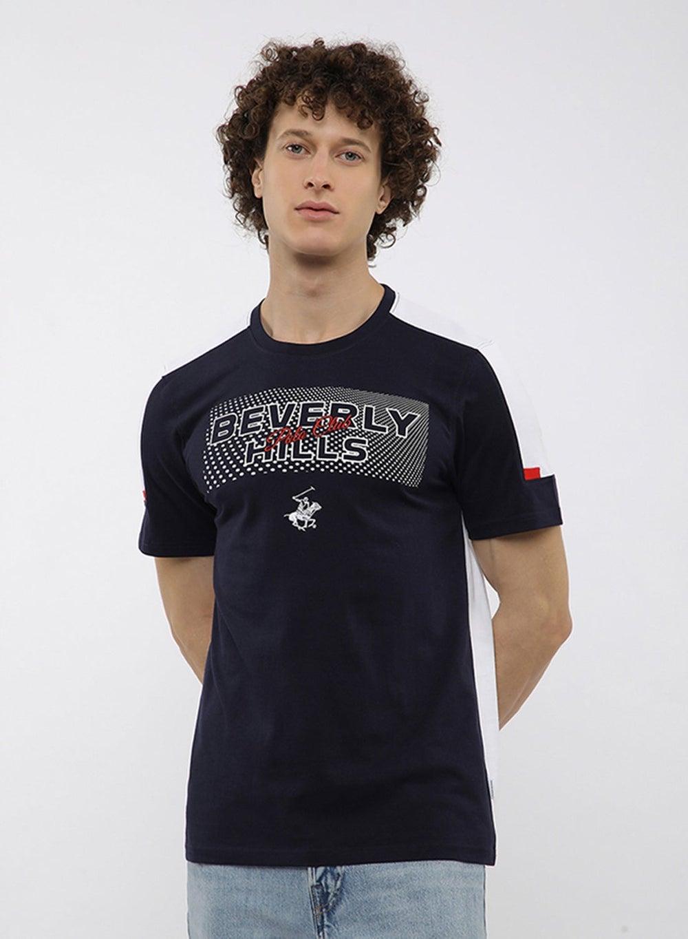 Navy Blue Graphic Crew Neck T-Shirt Bpm1511Am - Image 1