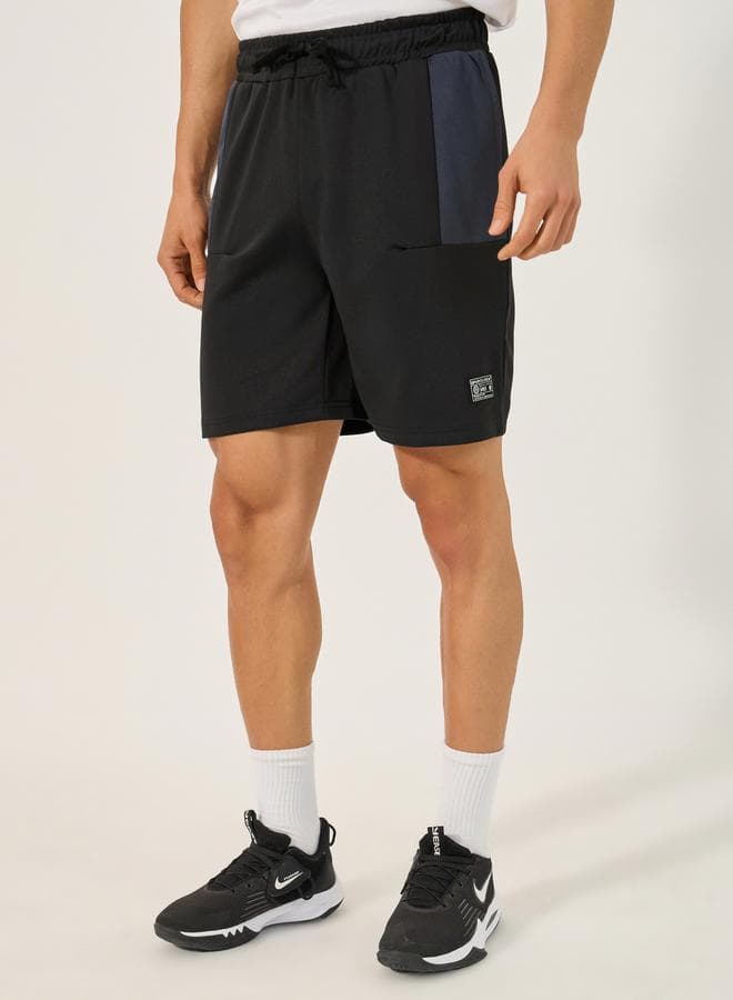 Black Color Block Regular Fit Casual Shorts 7010087201 - Image 1