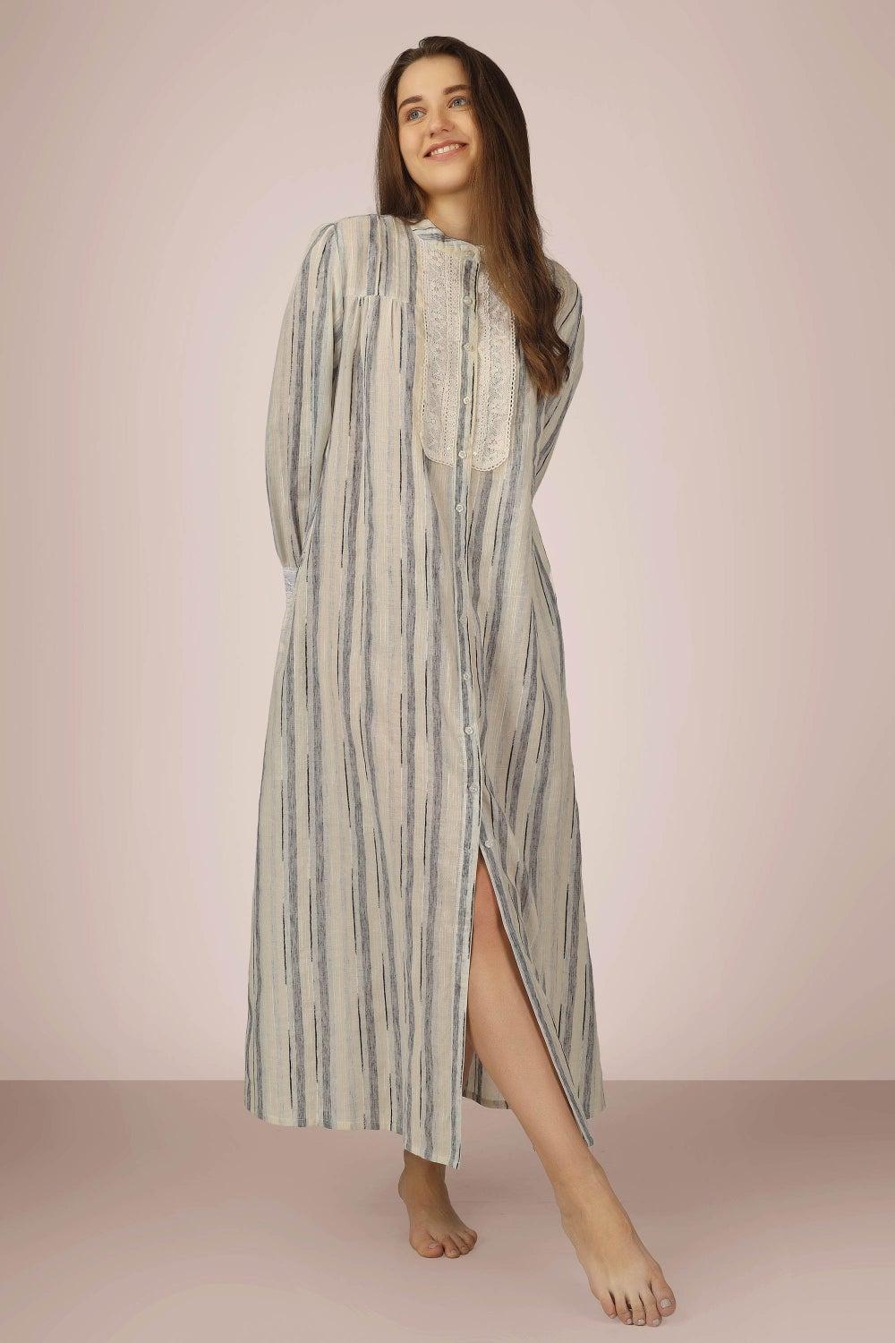 Deiya Offwhite Cotton Nightdress & Gown Set - Image 1