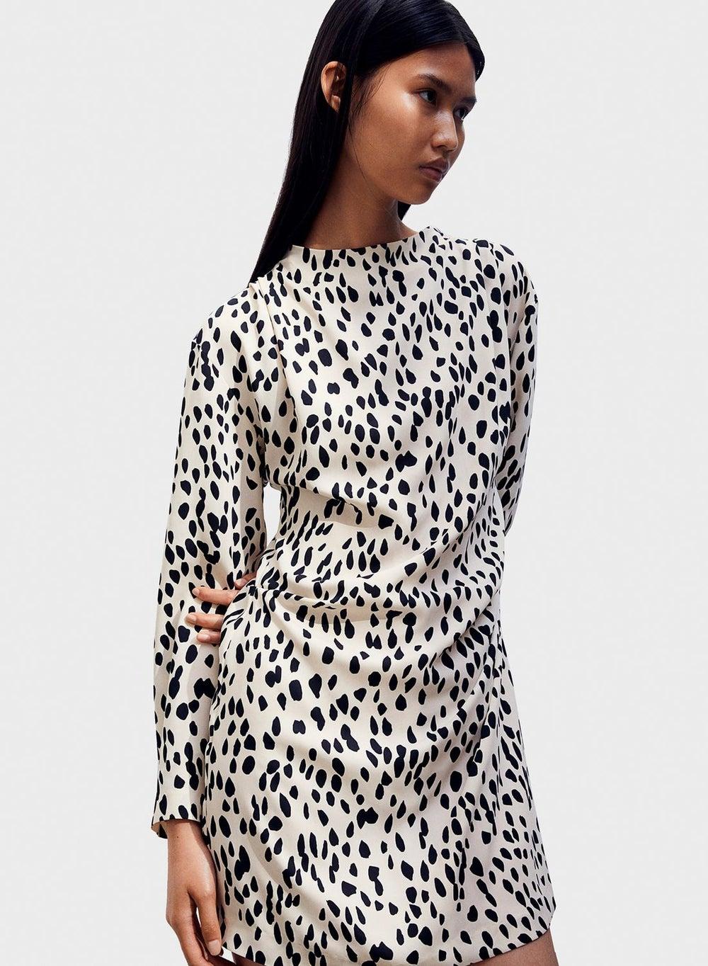 Ivory Printed Long Sleeve Shift Mini Dress 1198523238 - Image 1