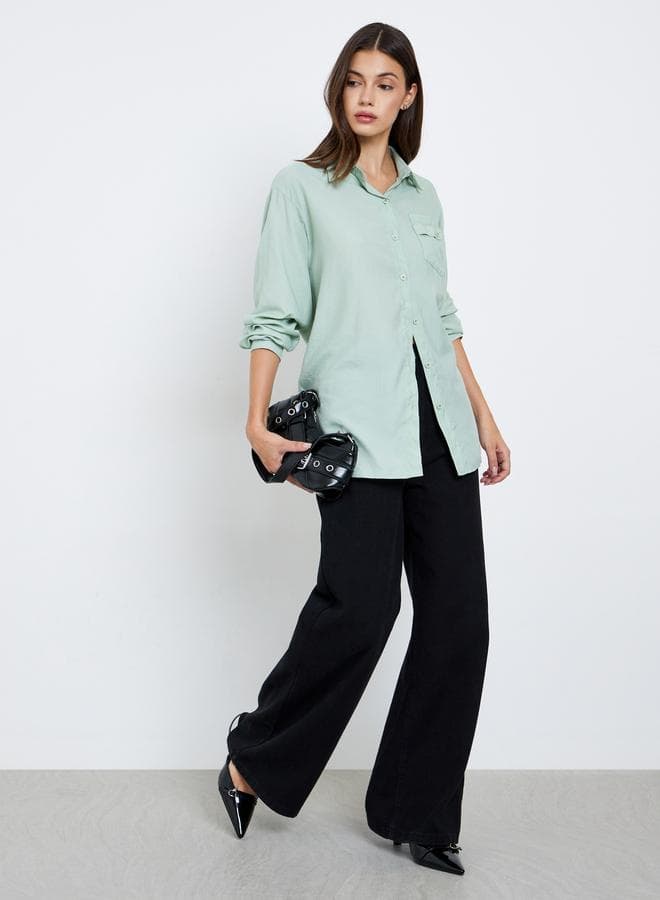 Styli Green Oversized Long Sleeve Polo Shirt - Image 1