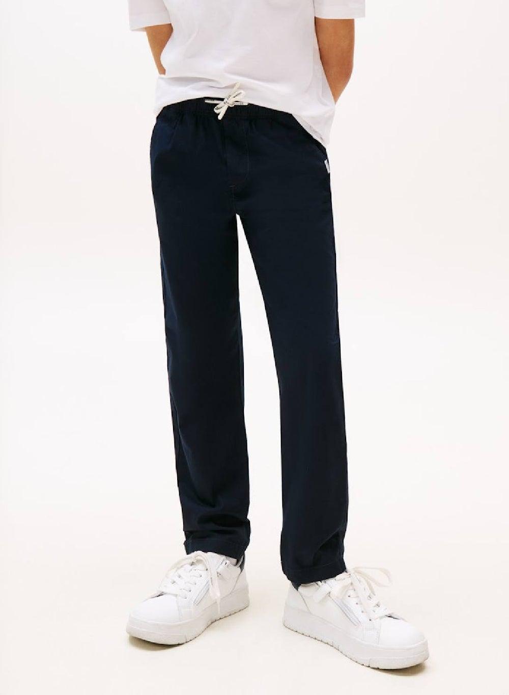 Navy Stretch Poplin Pull-On Trousers – Straight Fit - Image 1