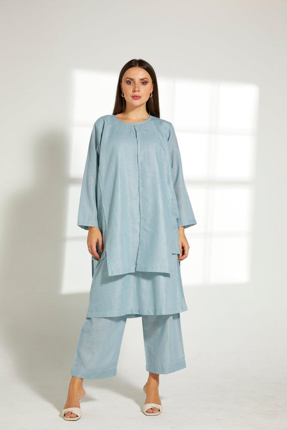 Multicolor Double Layer Crew Neck Top & Pants Set - Image 1