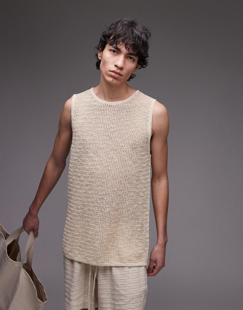 TOPMAN Textured Cotton Knitted Relaxed Vest 140632726 - Image 1