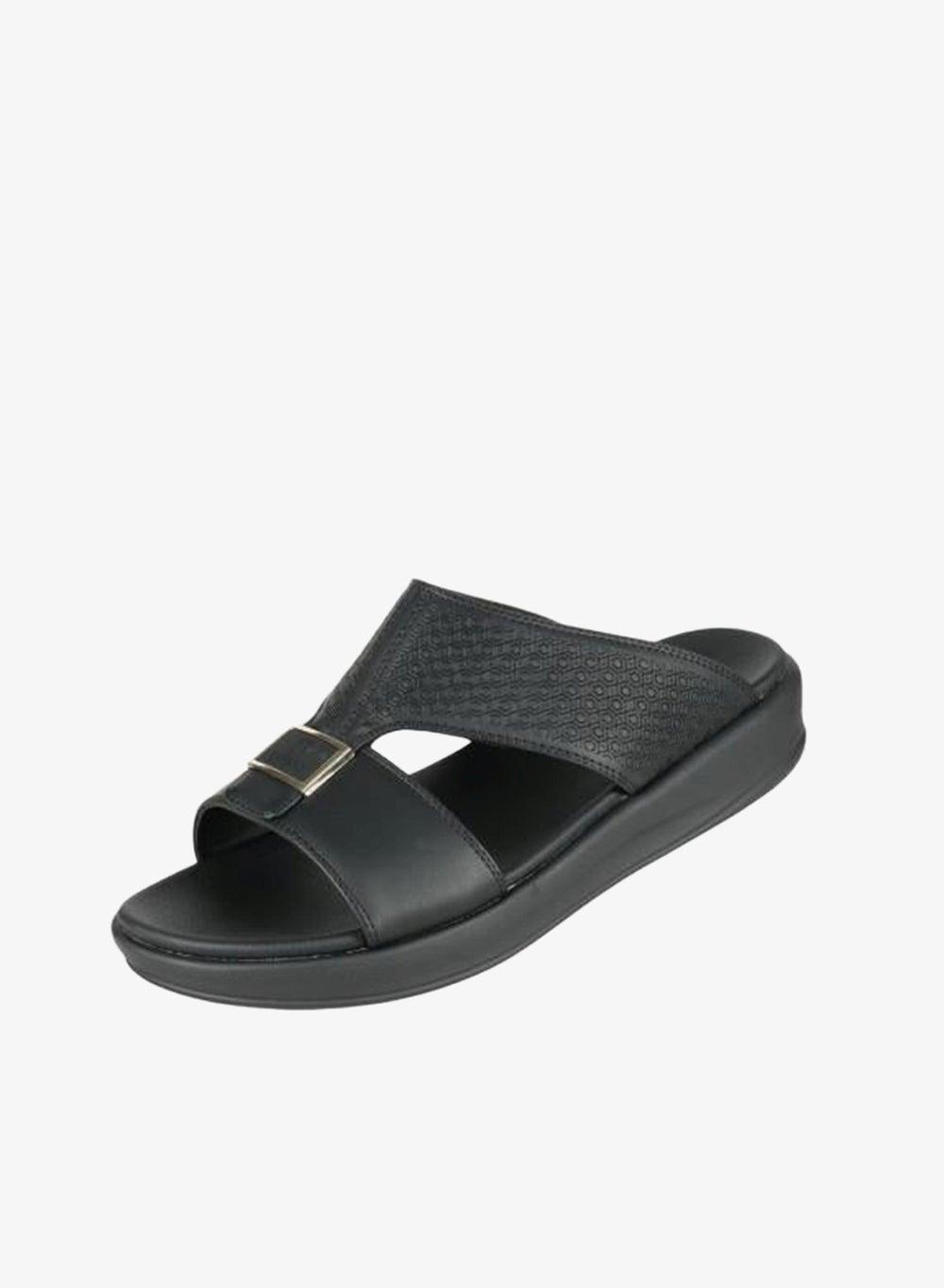 Barjeel Uno 008-3702 Men’s Black Leather Arabic Sandals - Image 1