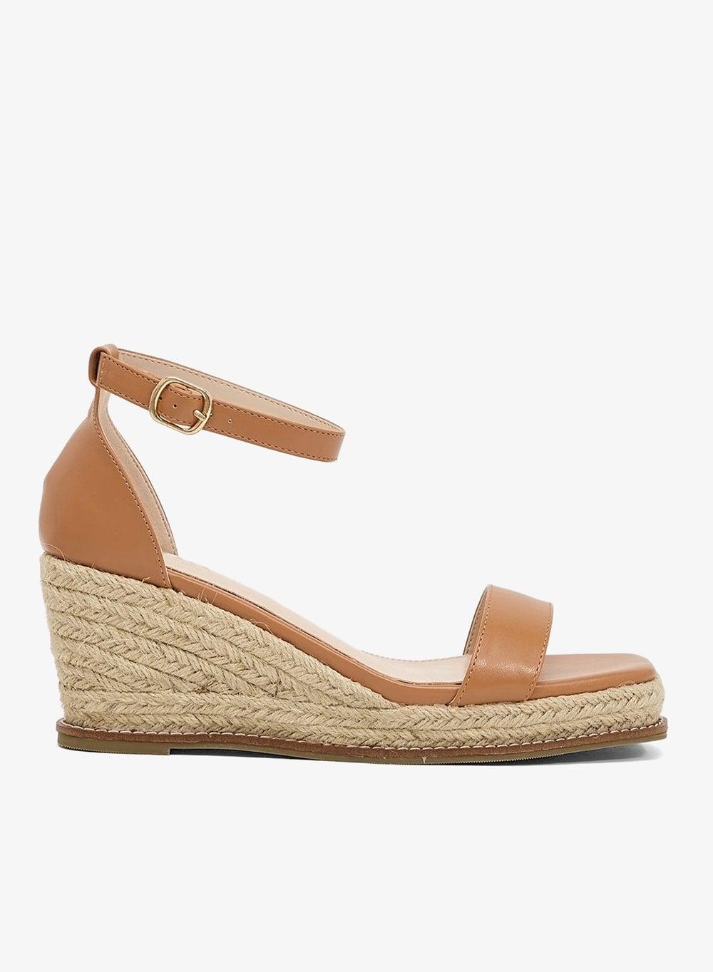 Tan Double Strap Mid Wedge Sandals - Image 1