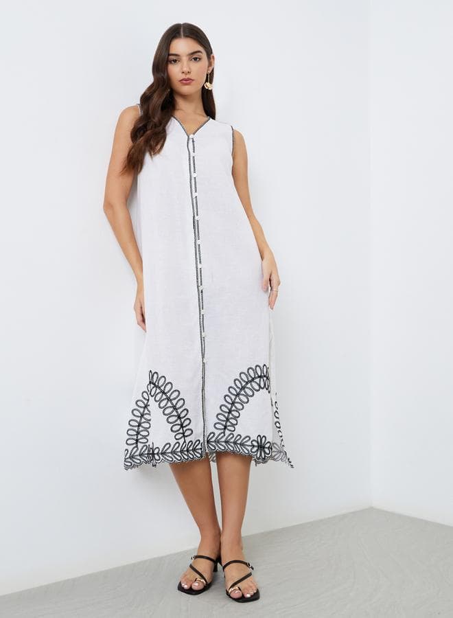 Styli White Embroidered Sleeveless Midi Dress - Image 1
