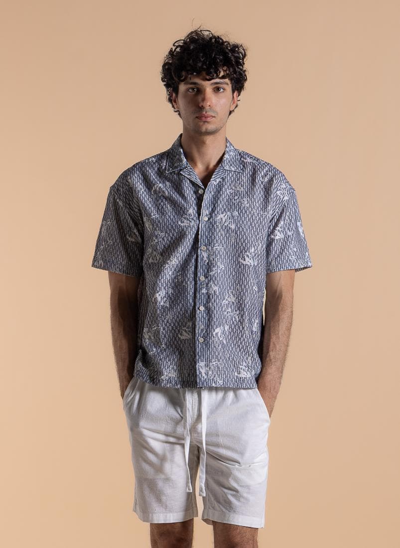 Abstract Print Comfort Shirt in Grey - Image 1