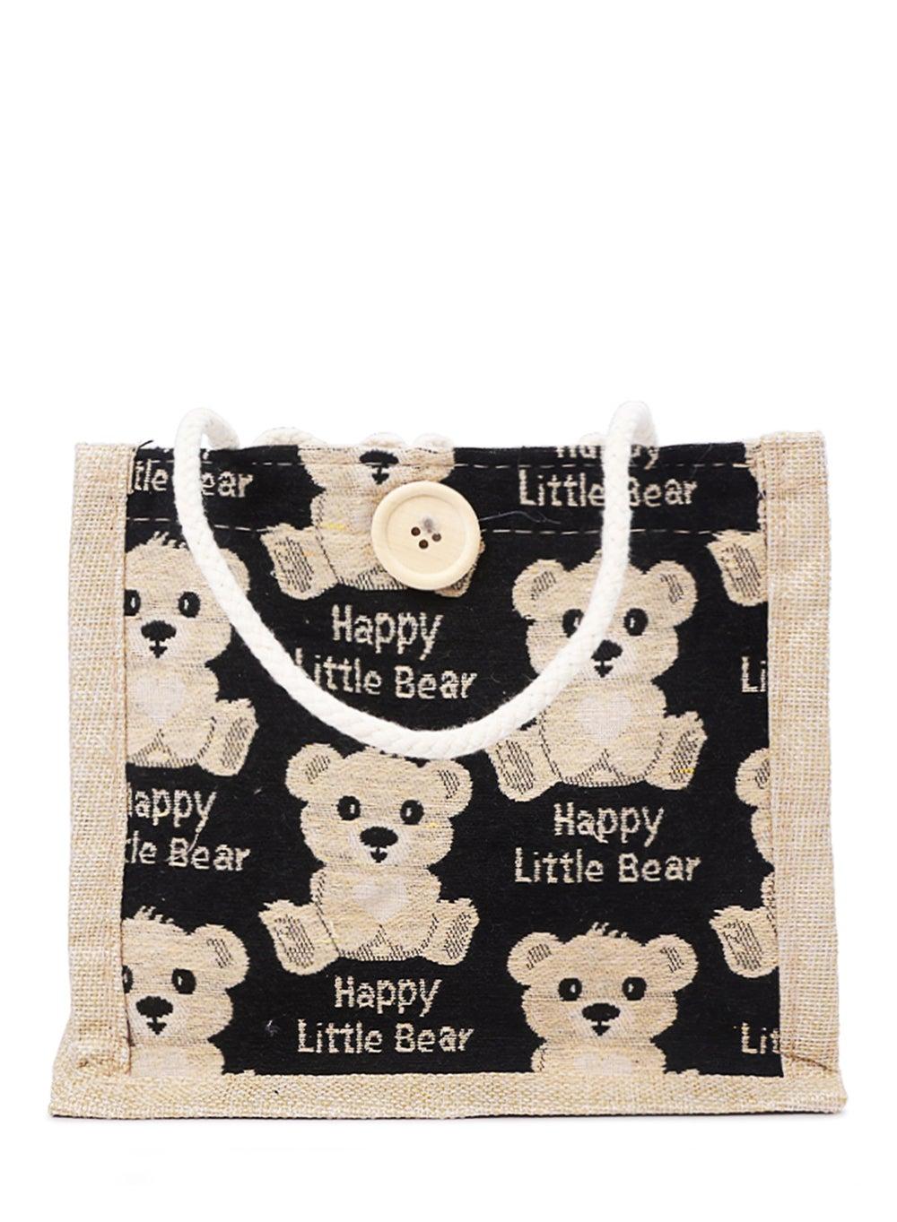 Bg5436 Black Printed Jute Everyday Tote Bag - Image 1