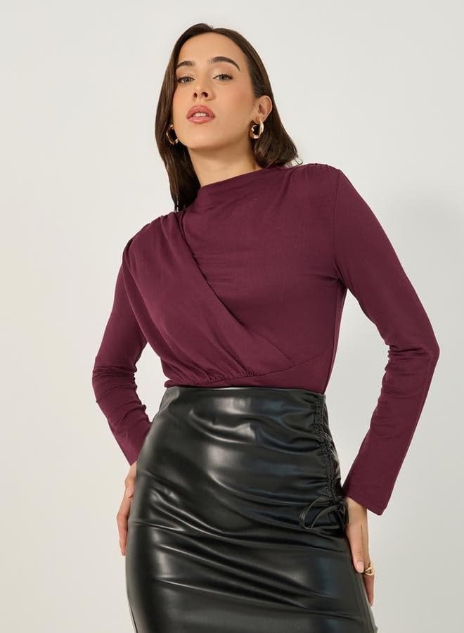 Styli Pleated Knit Boat Neck Slim Top - Image 1