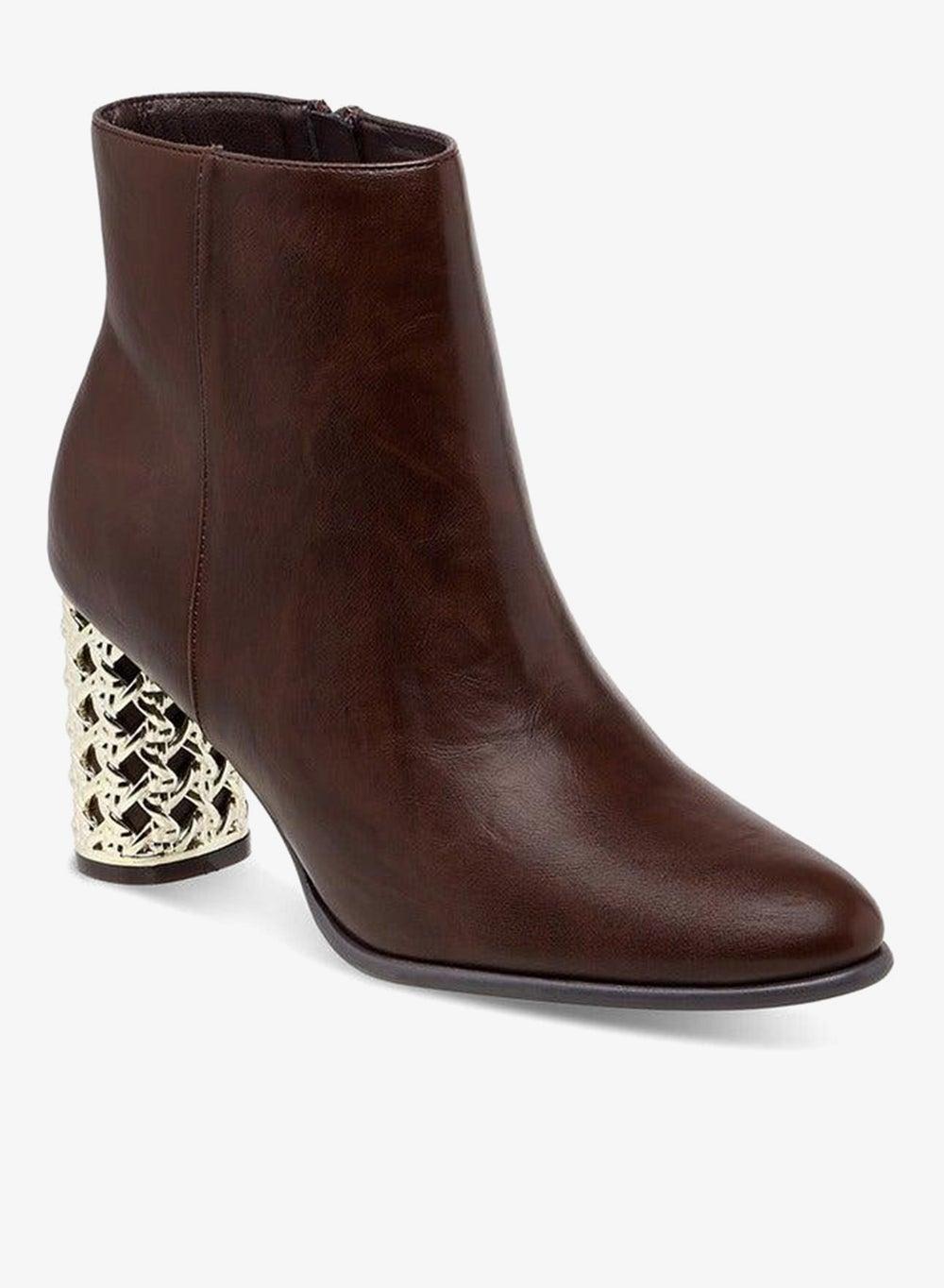 Brown Ankle Boots 24B1505 with Gold Block Heel - Image 1