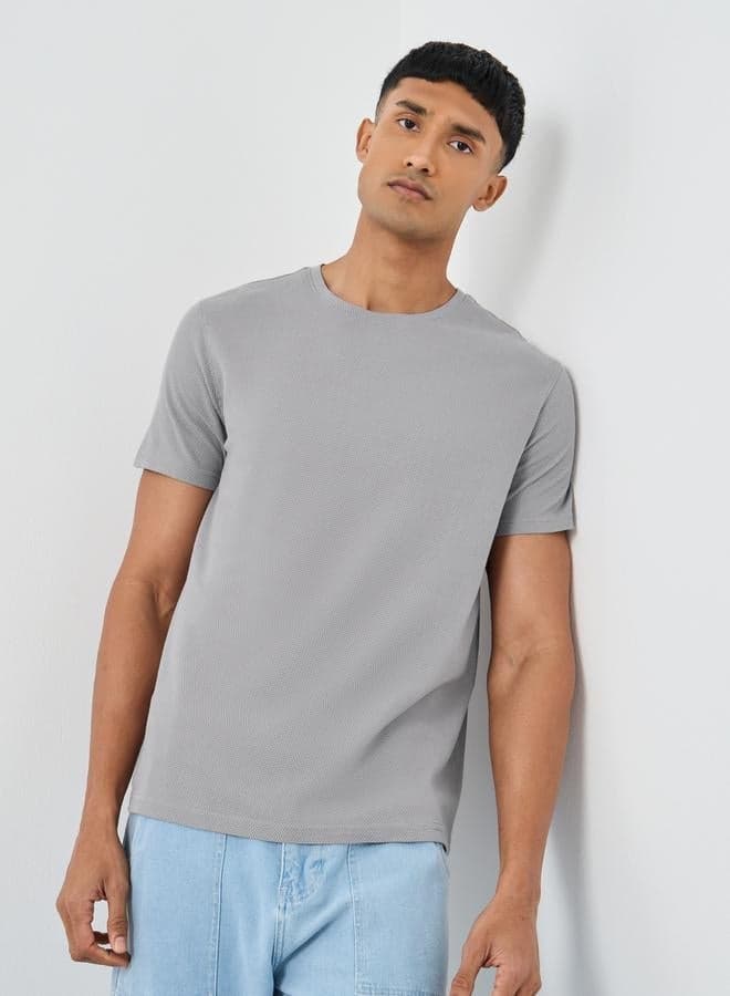 Men’s Grey Popcorn Knit Crew Neck T-Shirt - Image 1