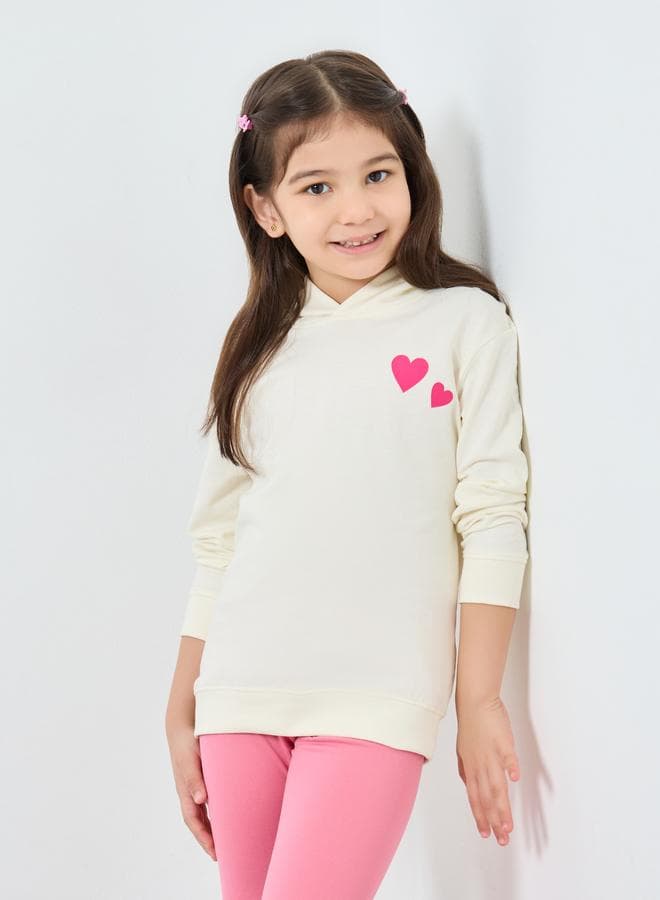 Styli Girls Off White Heart Print Cotton Hoodie - Image 1