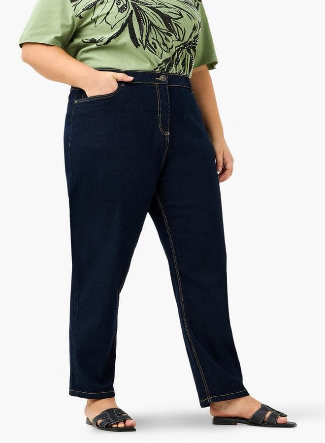 Ulla Popken Plus Size Relaxed Straight Fit Jeans - Image 1
