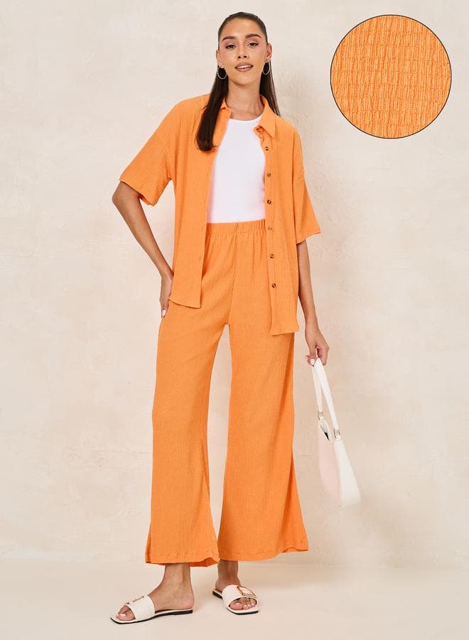 Styli Orange Textured Shirt & Pants Co-Ord Set - Image 1