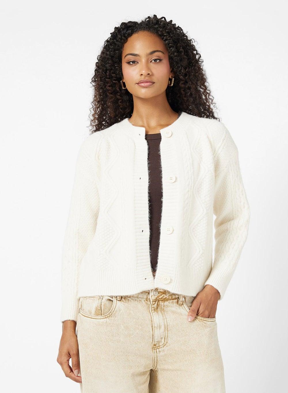 Cream Chunky Knit Button-Up Cardigan Y250520100 - Image 1