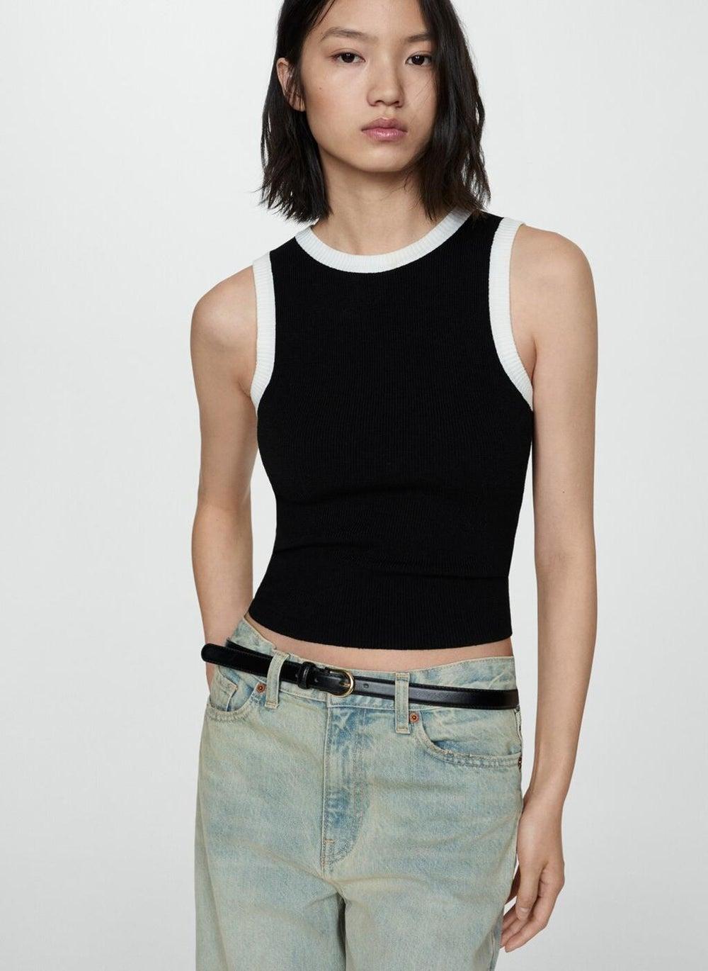 Contrast Piping Fine-Knit Sleeveless Top 17162924 - Image 1
