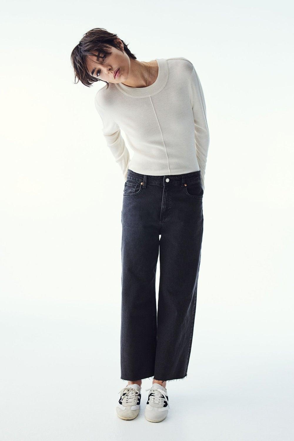 Dark Grey Wide-Leg Denim Jeans High Waist - Image 1
