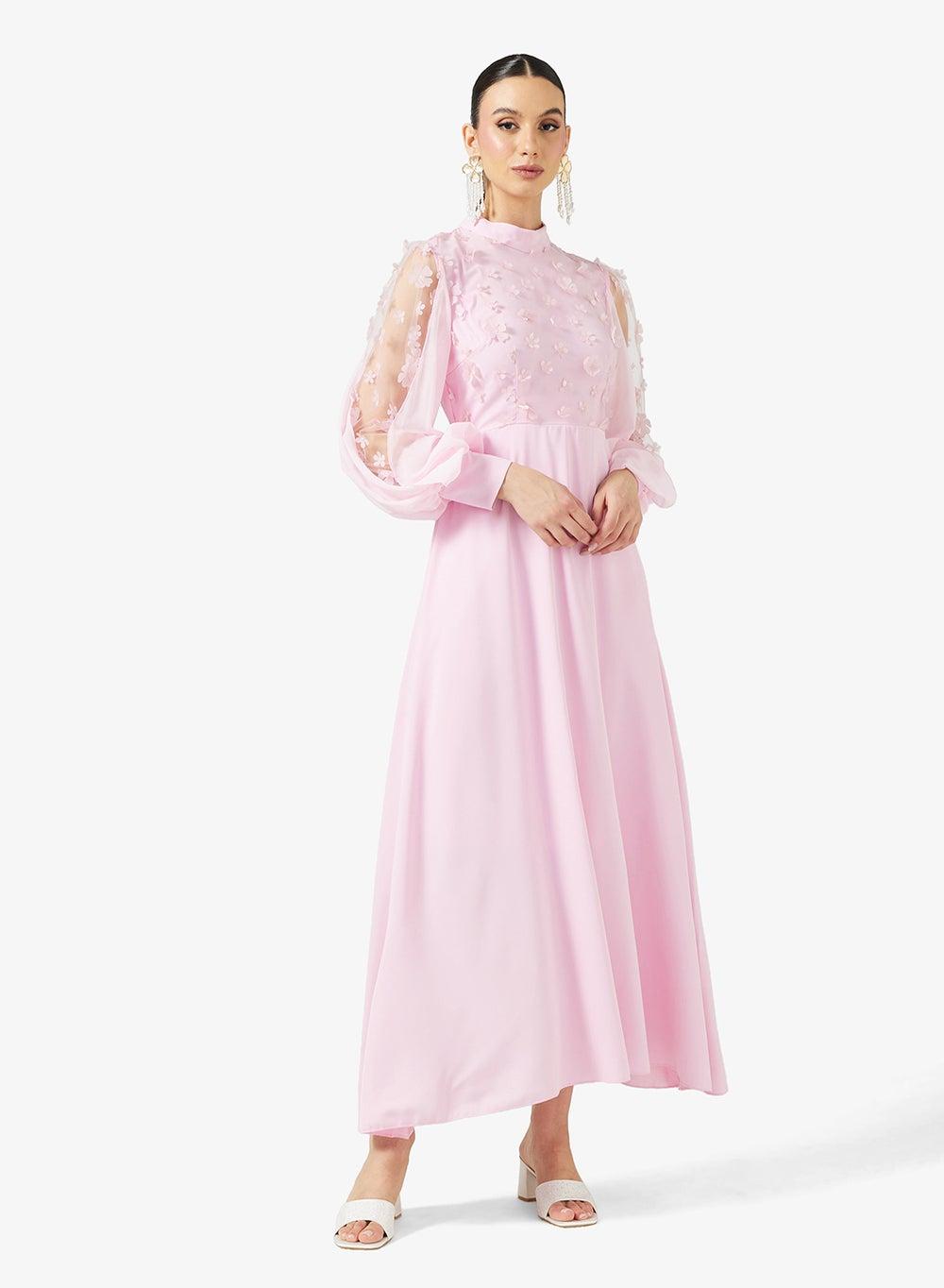 Light Pink Embellished Puff Sleeve Maxi Dress Klhu129 - Image 1