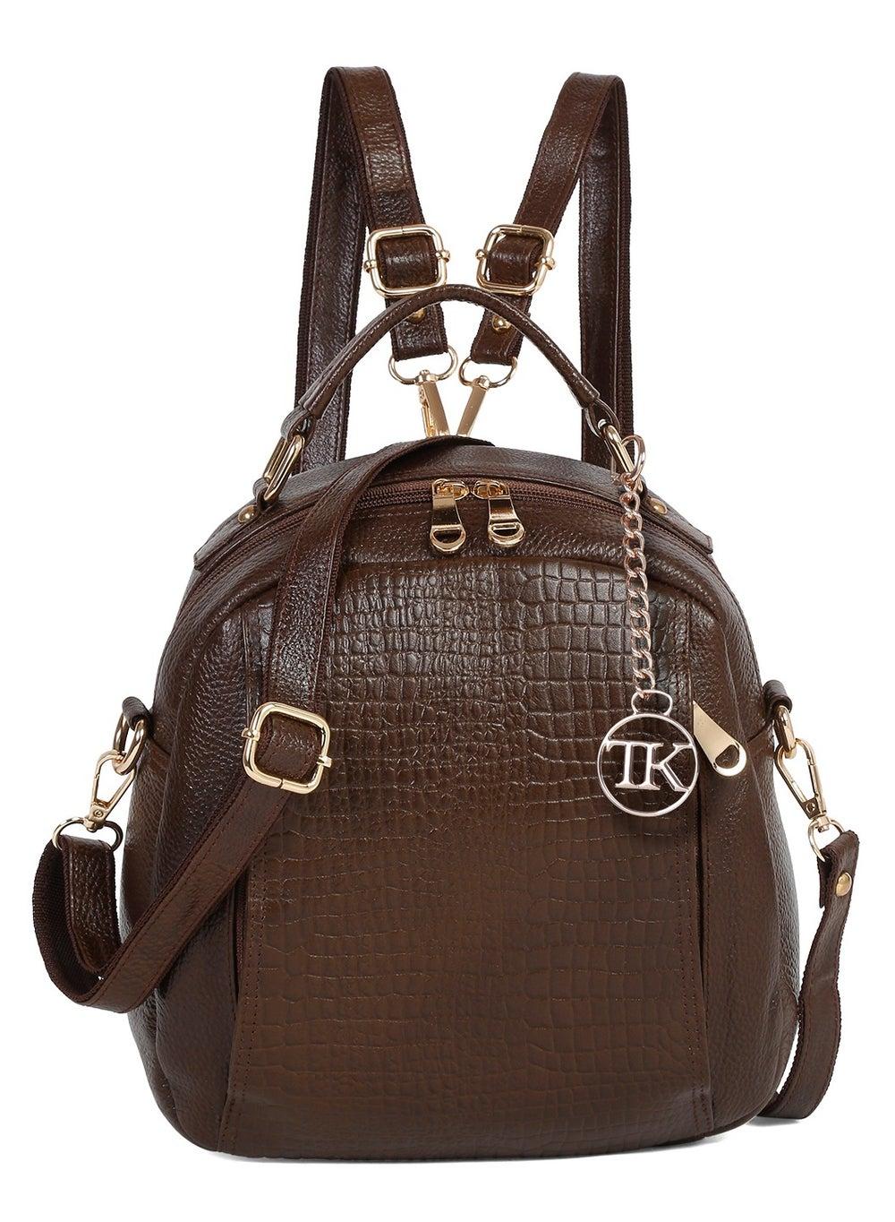Brown Croco Print Leather Women’s Backpack 28cm - Image 1
