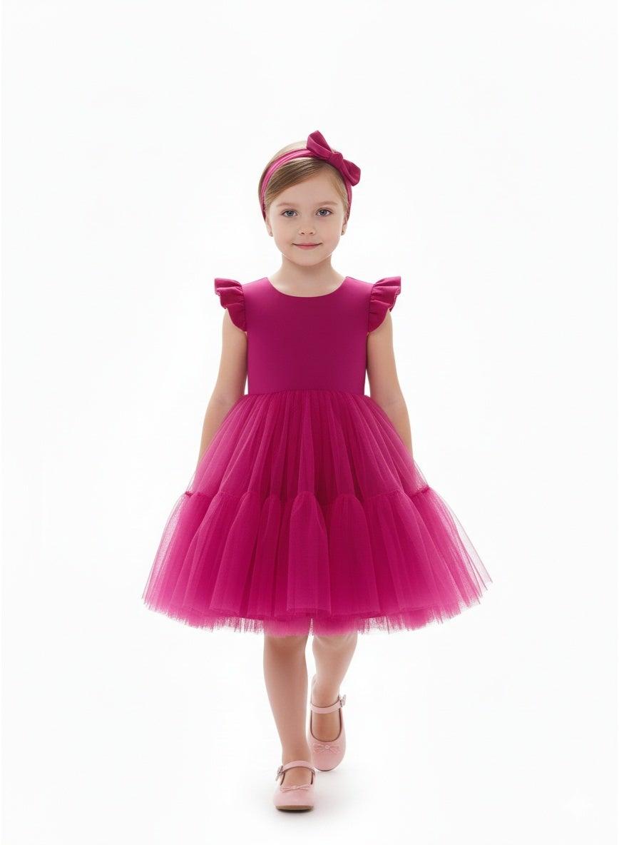 Fuchsia Tulle Party Dress with Matching Headband - Image 1