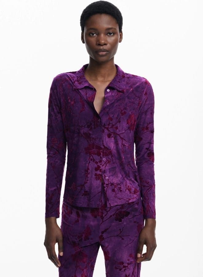 Oriental Buttoned Purple Shirt 25Wwtk29 3028 - Image 1