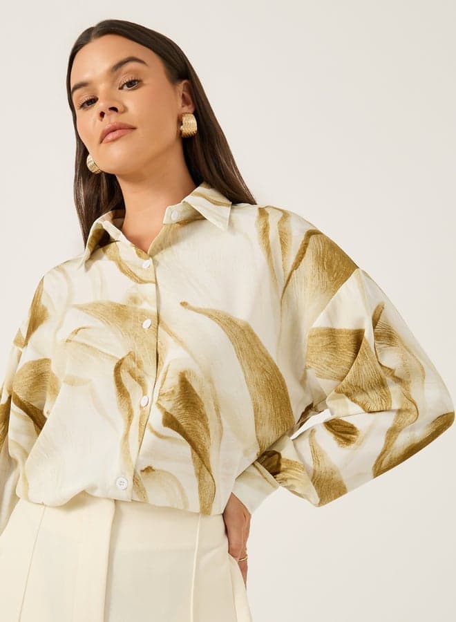 Styli Printed Green Spread Collar Shirt 7016393530 - Image 1