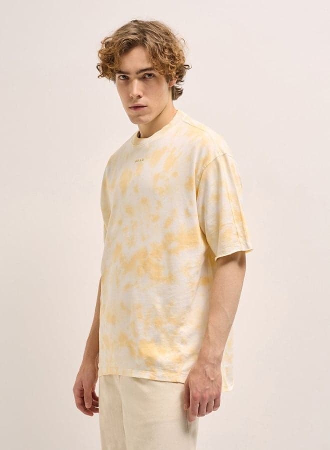 Men’s Soft Yellow Tie-Dye Oversize Crew Neck T-Shirt - Image 1