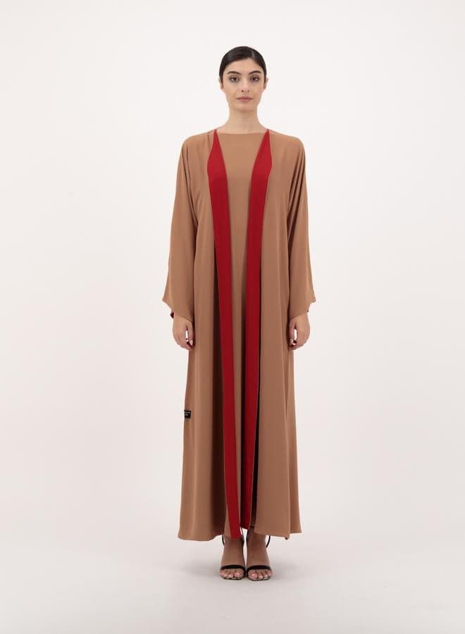 Dual-Tone Cotton Blend Abaya with Sheila Rust Brown - Image 1