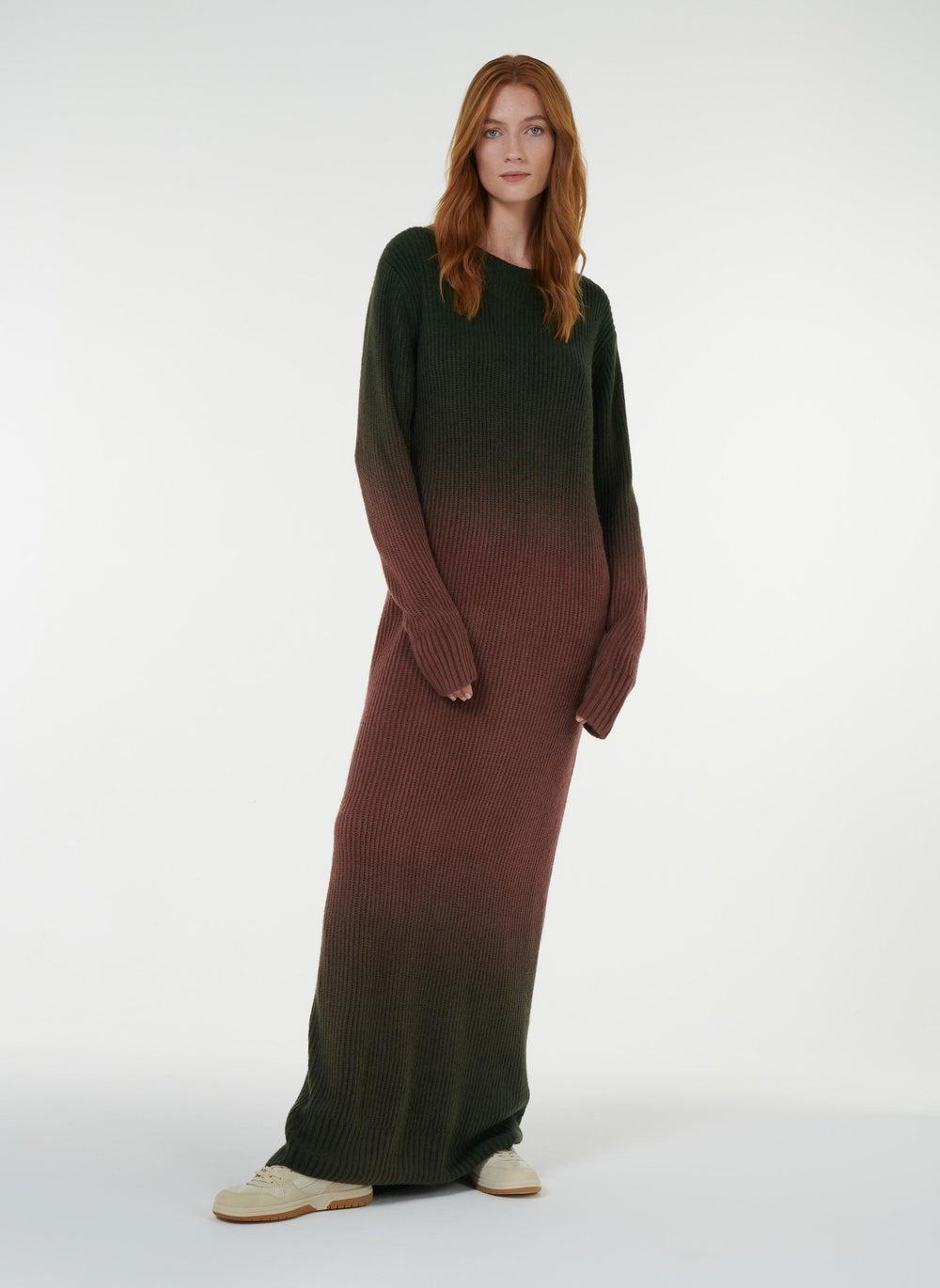 Green Tie-Dye Knit Maxi Shift Dress - Image 1