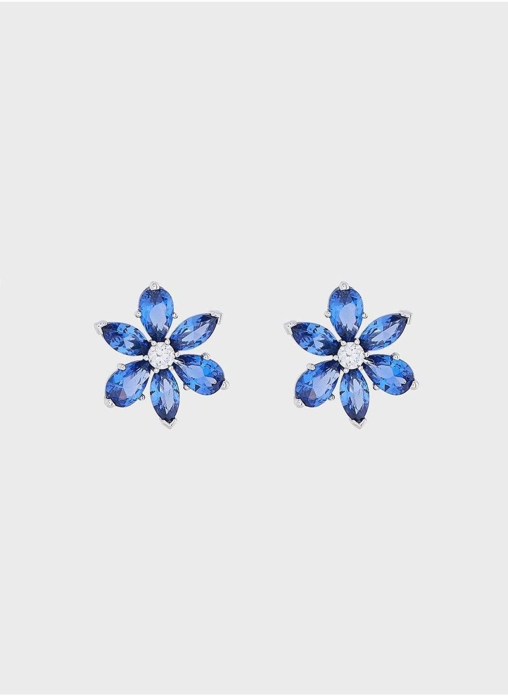Sparkling Blue Herbarium Cluster Stud Earrings in Sterling Silver - Image 1