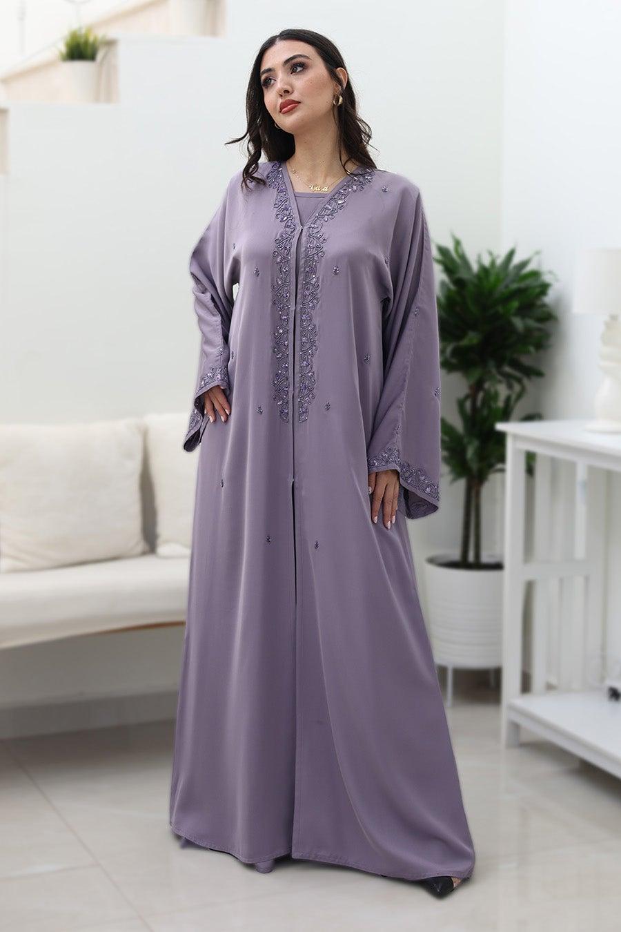Lavender Dream Abaya 750 – Elegant Embellished Open Front - Image 1