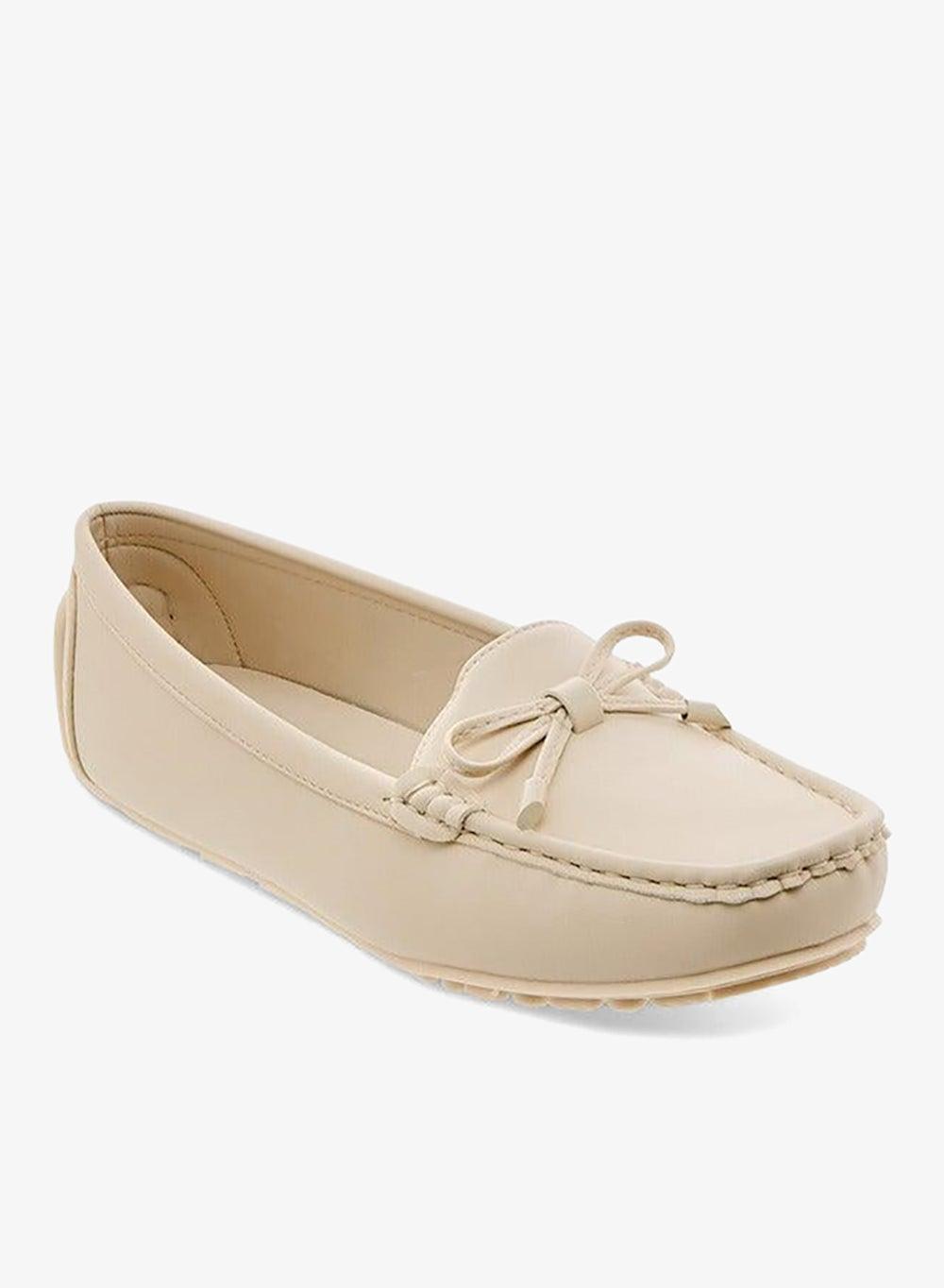 Beige Bow Accent Slip-On Loafers Onexre032 - Image 1