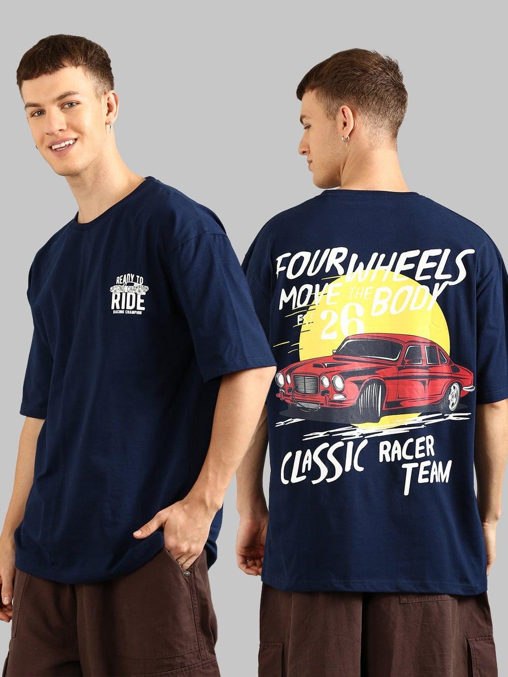 Joven Navy Blue Oversized Graphic Cotton T-Shirt - Image 1