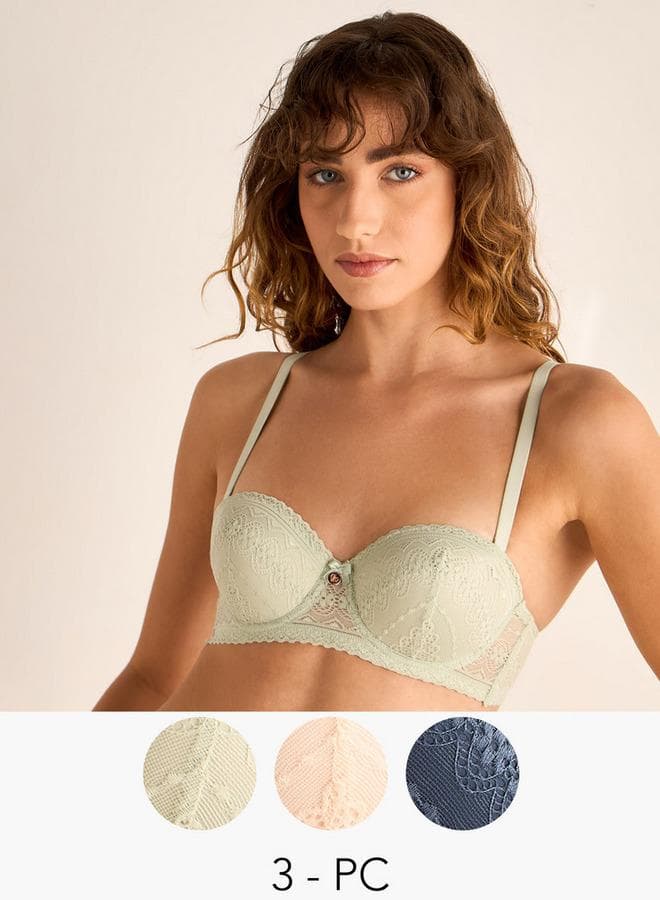 Set of 3 Lace Detail Balconette Bras - Image 1