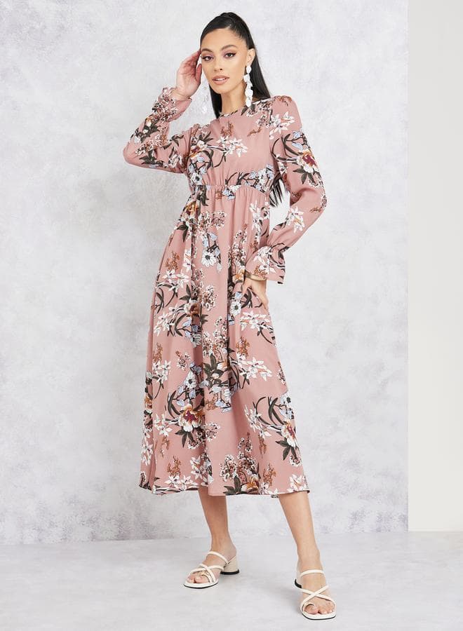 Dusty Rose Floral Midi Dress 7006803928Pink - Image 1