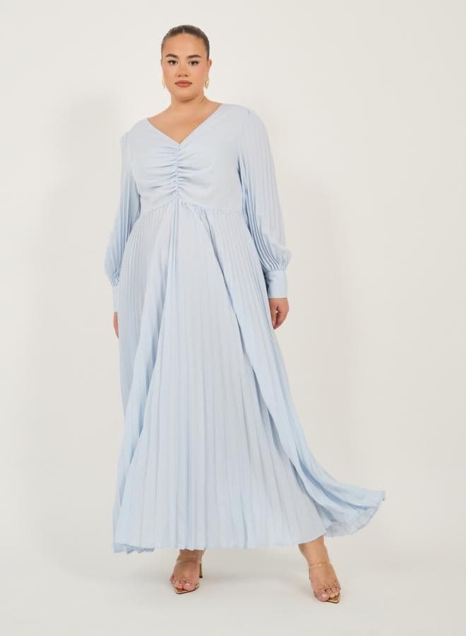 Light Blue Pleated Chiffon Maxi Dress 7012132403 - Image 1