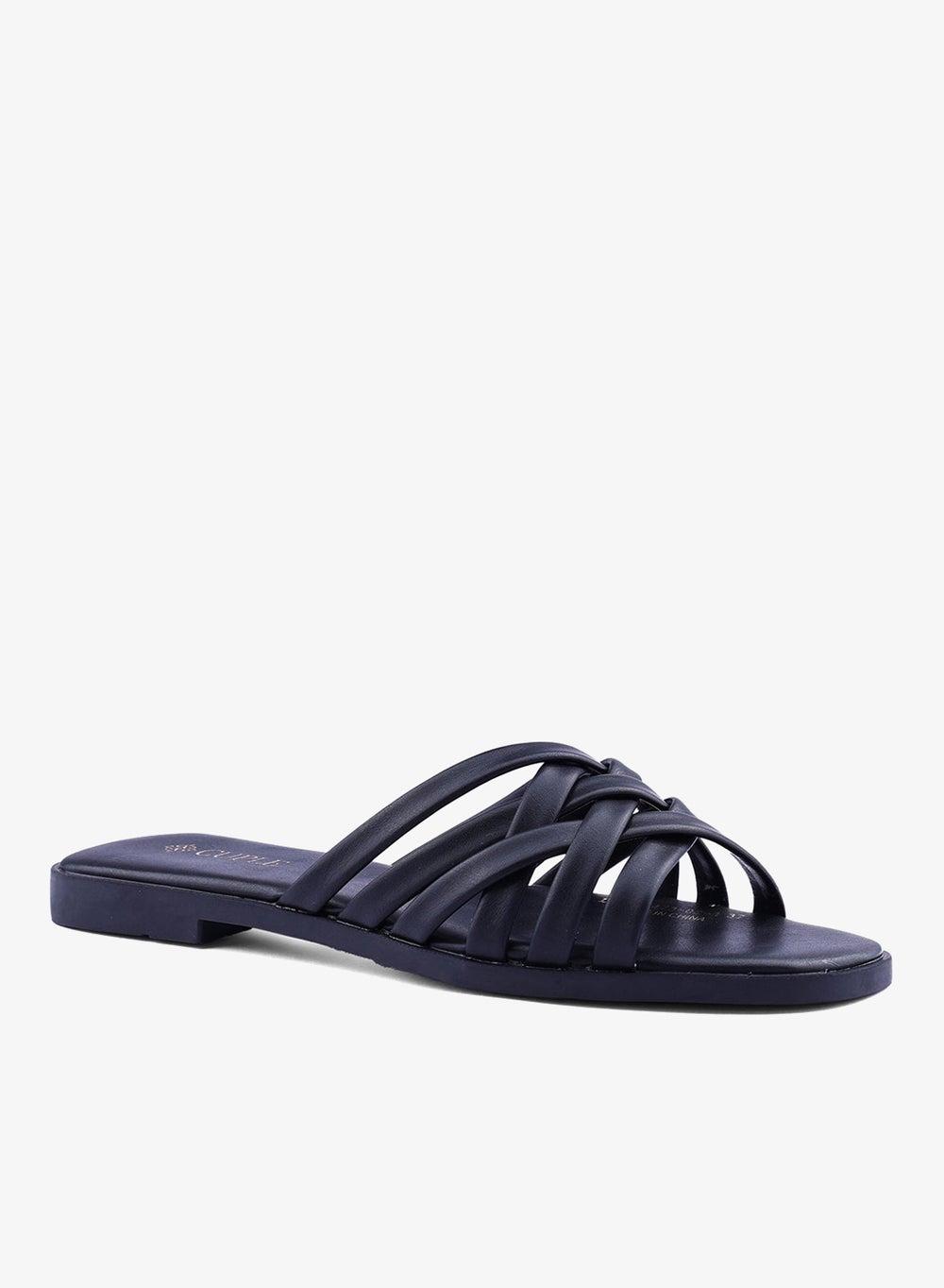 Black Cross Strap Flat Sandals for Women - Image 1