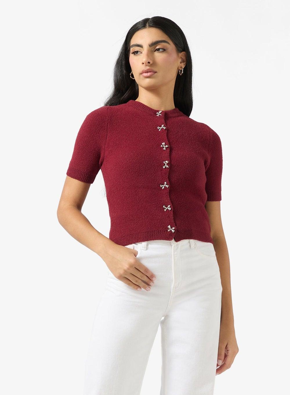 Red Bow Trim Cardigan Vt885 - Image 1